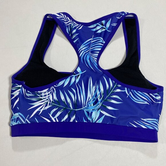 Womens Medium Blue & Black Racerback Swim Top With Tropical Print - Picture 5 of 5